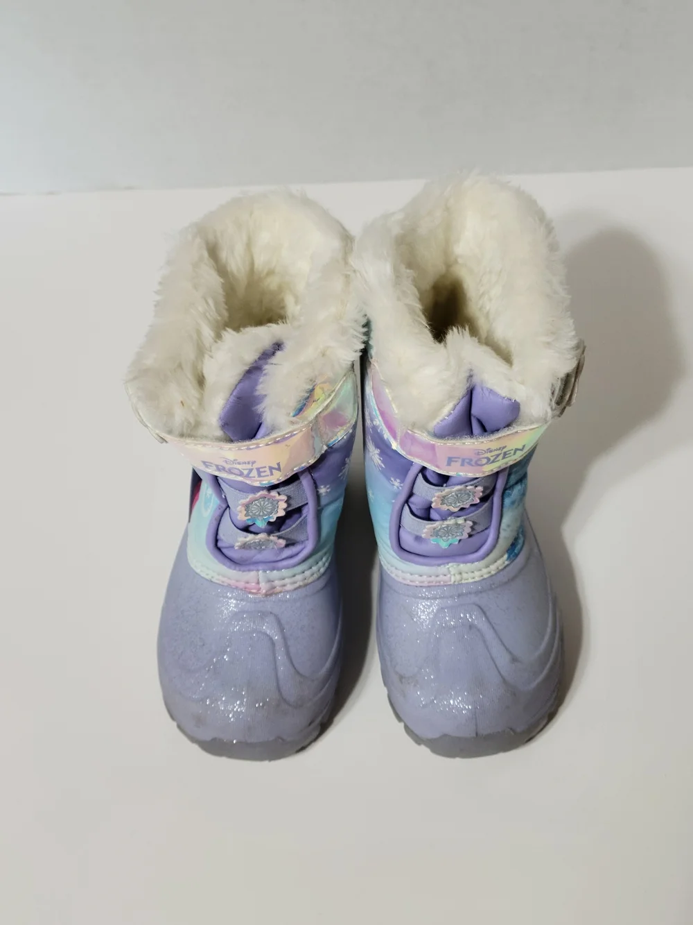 Title: Disney Frozen Elsa & Anna Winter Snow Boots Girls Size 10 Purple Faux Fur